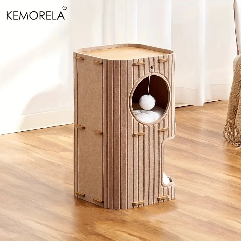 Tree-shaped felt cat condo with scratching posts and hanging toys – photo 8
