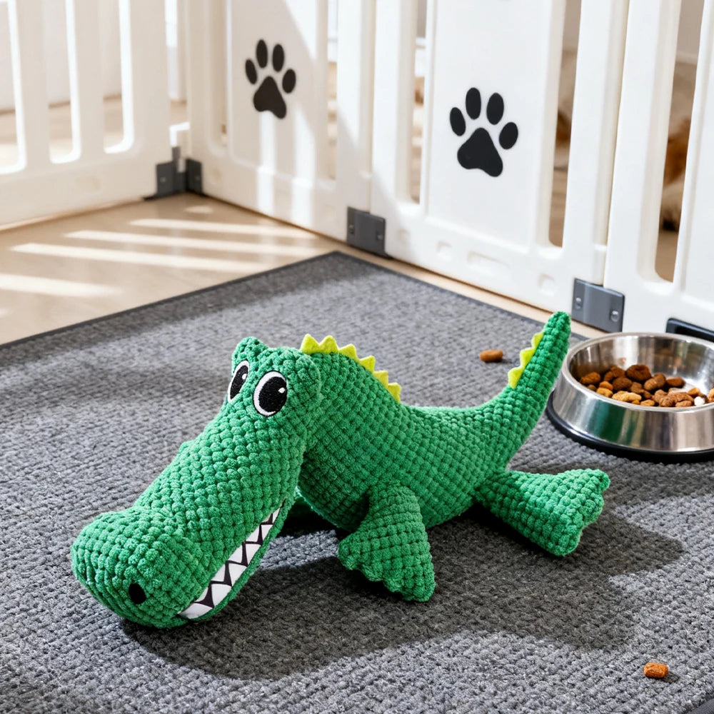 Green squeaky crocodile plush toy for dogs and cats – photo 6