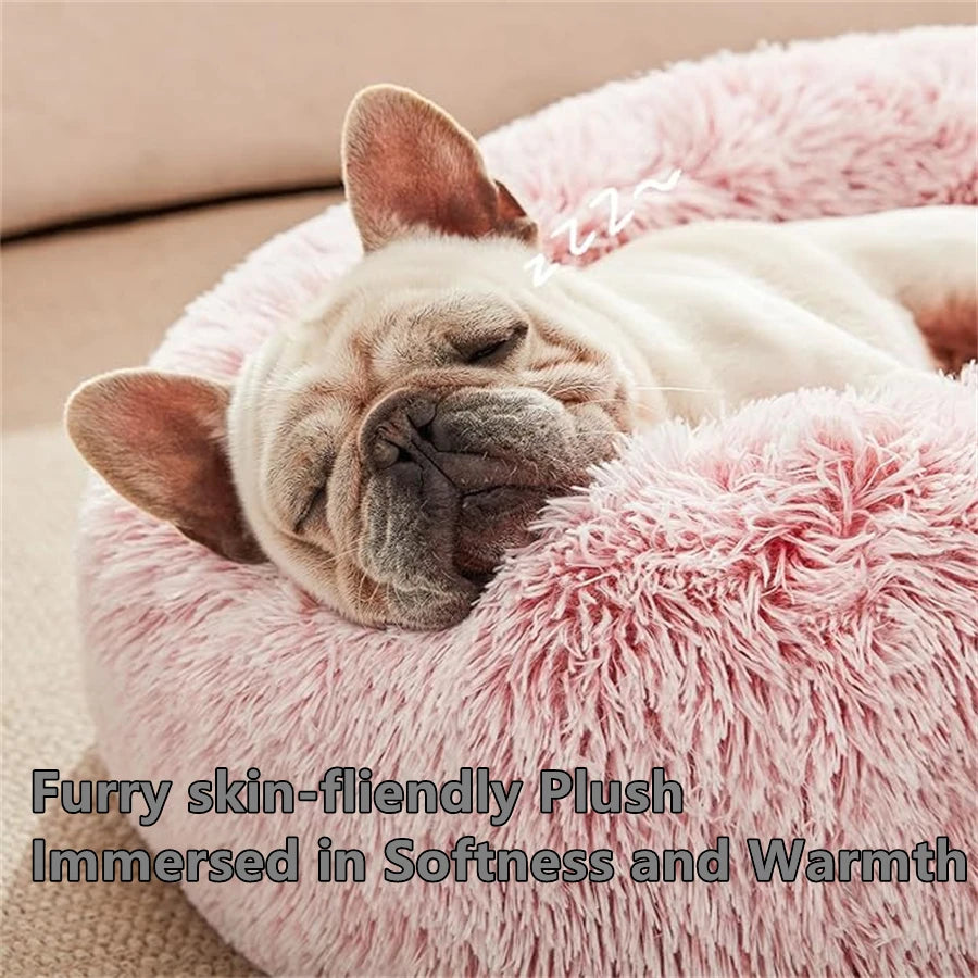 Round plush donut bed for cats and dogs – photo 3
