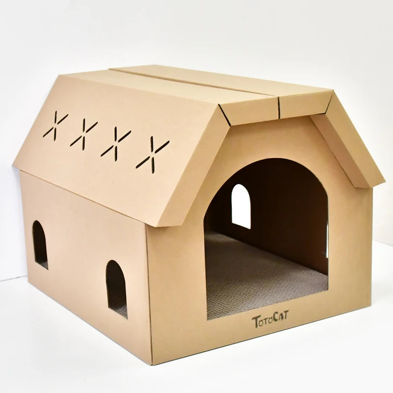 Cardboard cat scratcher house with scratch pads – photo 5