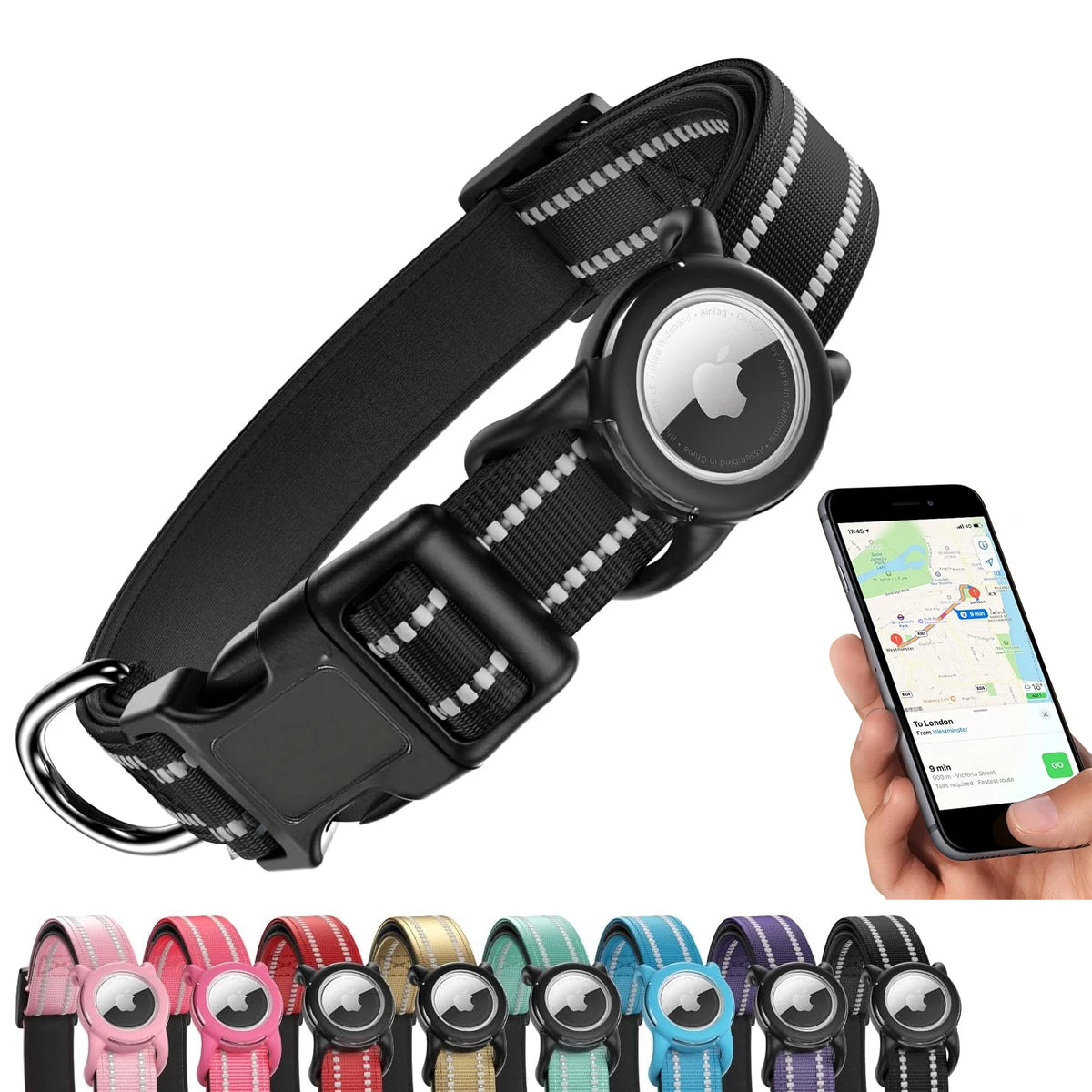 Reflective Dog Collar with Tracker Holder – photo 2