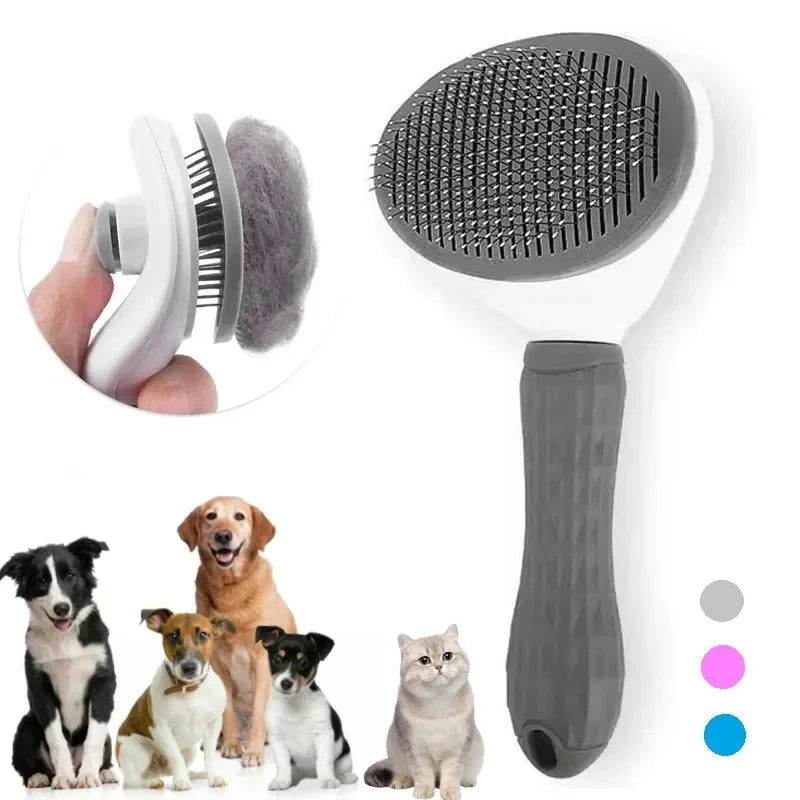 Self-cleaning slicker brush for dog and cat grooming