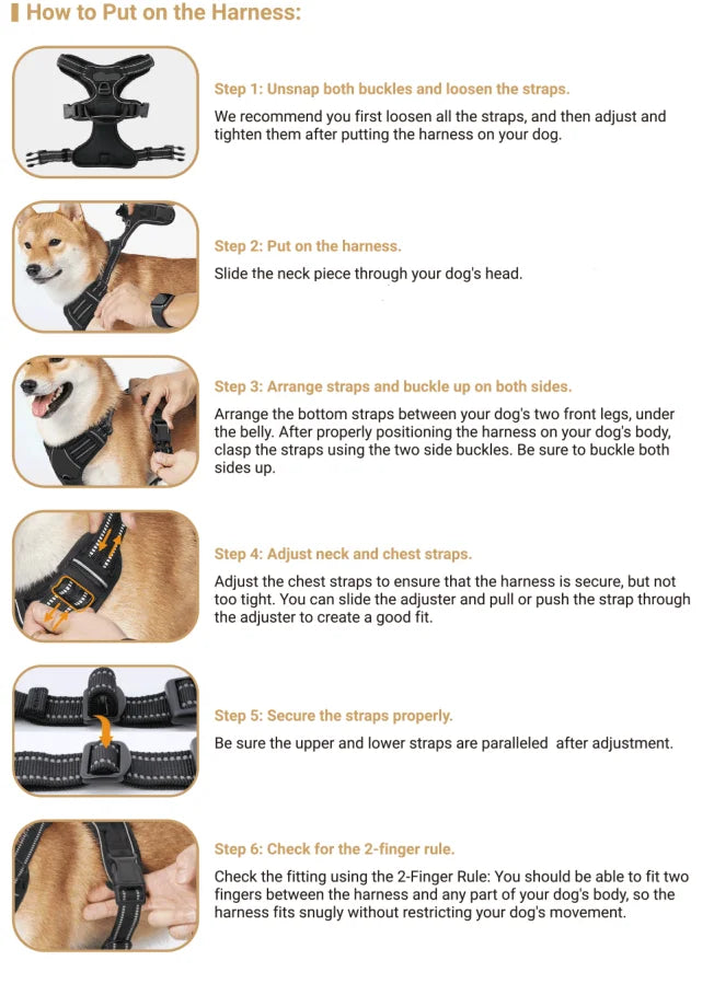 Reflective nylon dog harness with front clip and handle – photo 8