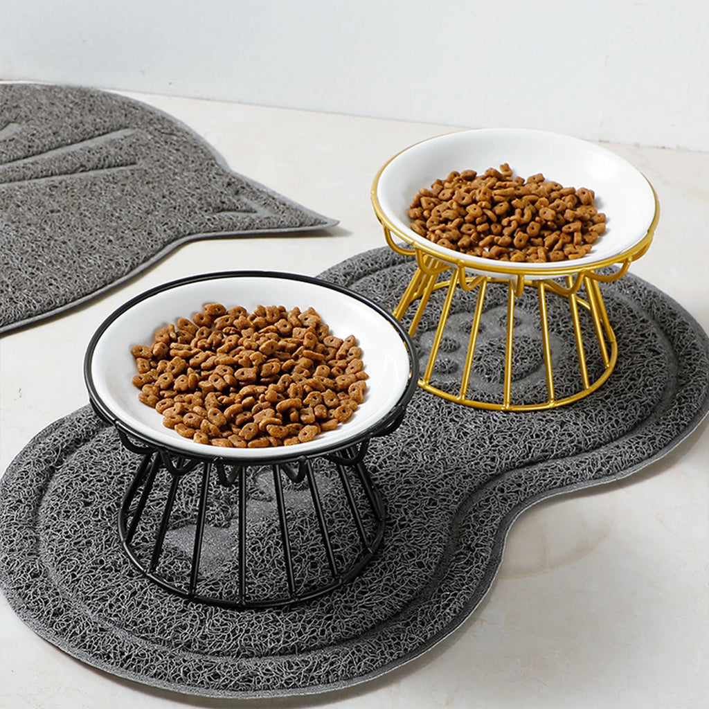 Shallow whisker-friendly ceramic cat bowl on an iron stand – photo 10