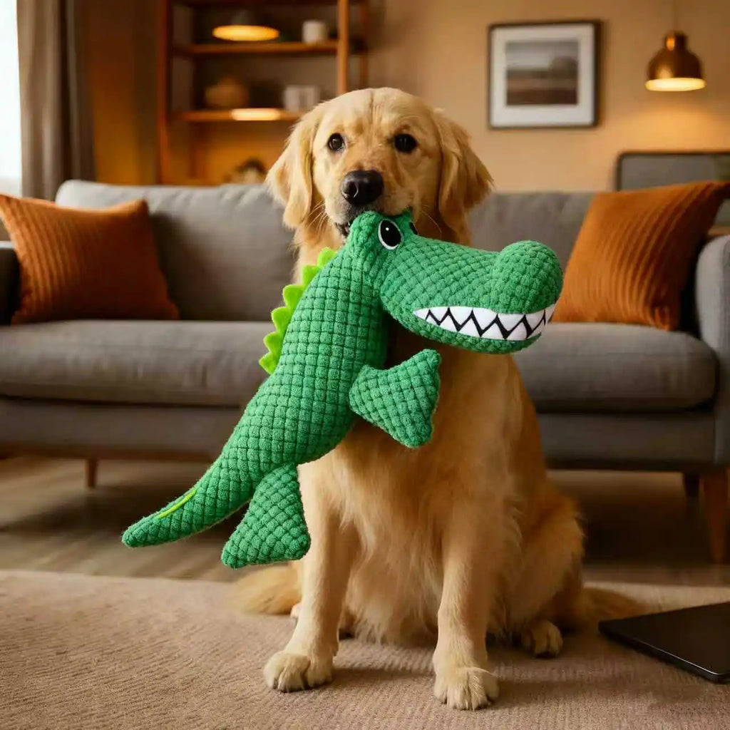 Green squeaky crocodile plush toy for dogs and cats