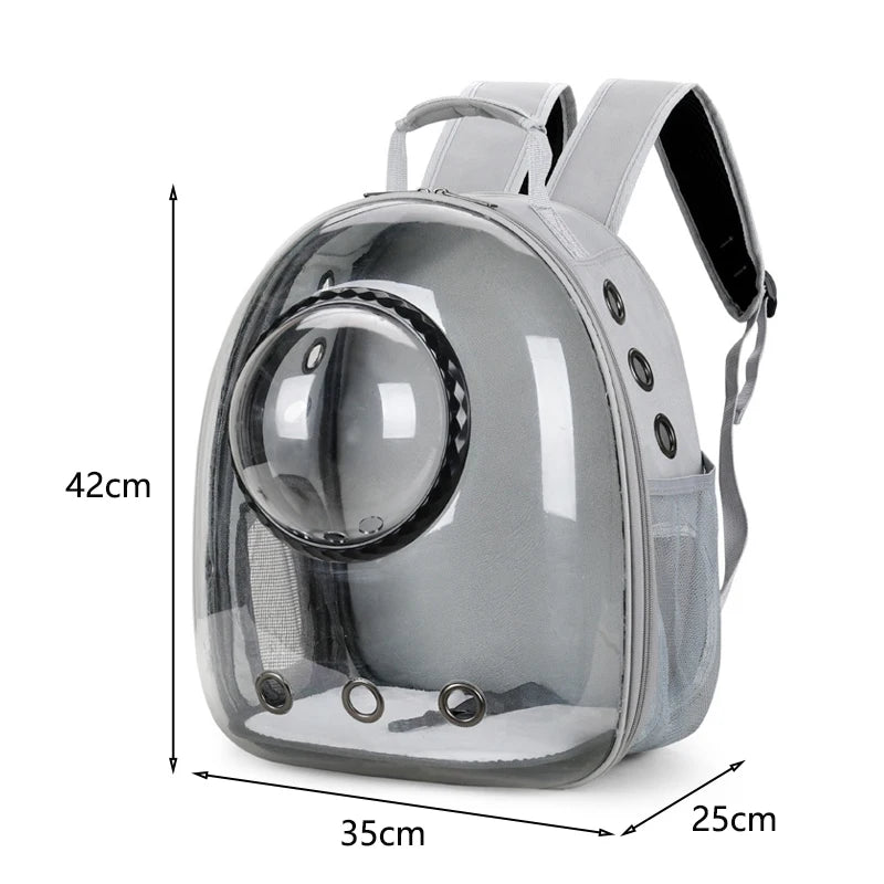 Grey clear bubble cat carrier backpack