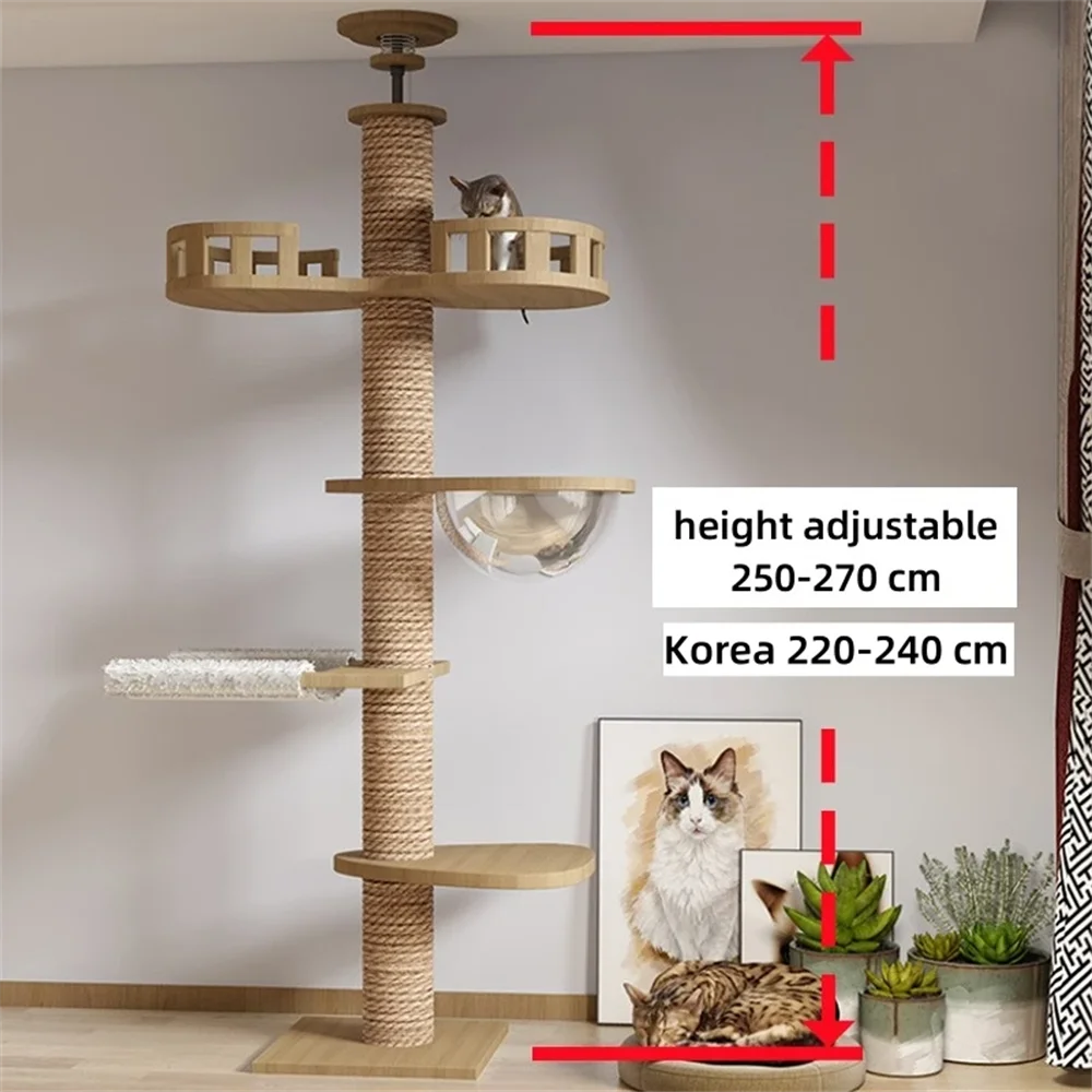 Tall adjustable floor-to-ceiling cat tree with platforms and hammock – photo 9