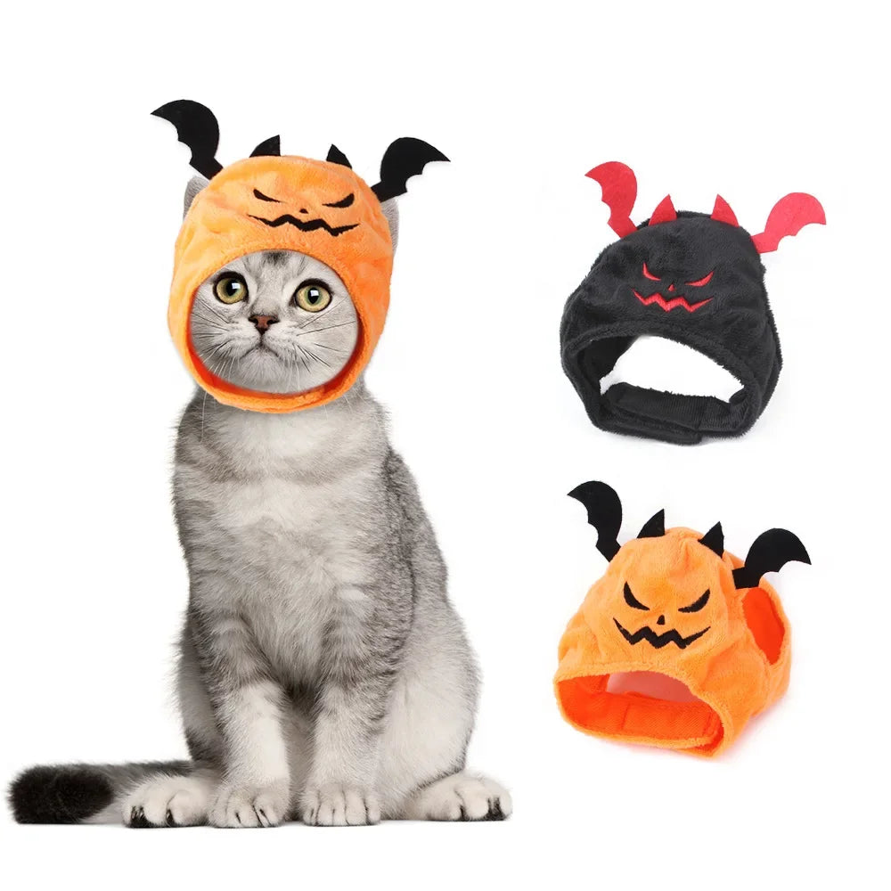 Cat wearing a Halloween bat headpiece