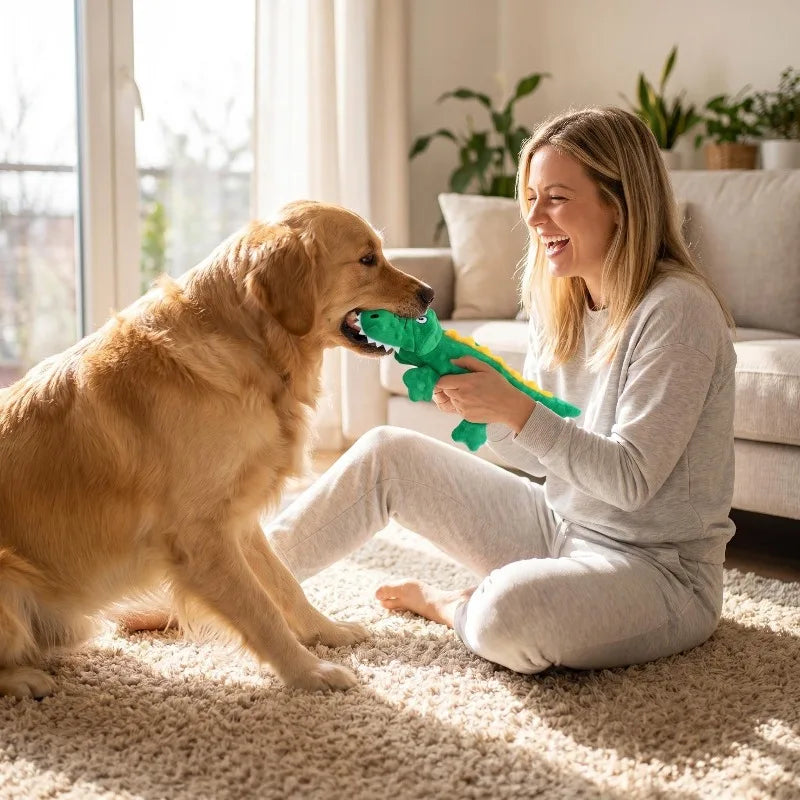 Soft squeaky plush crocodile dog toy – photo 4