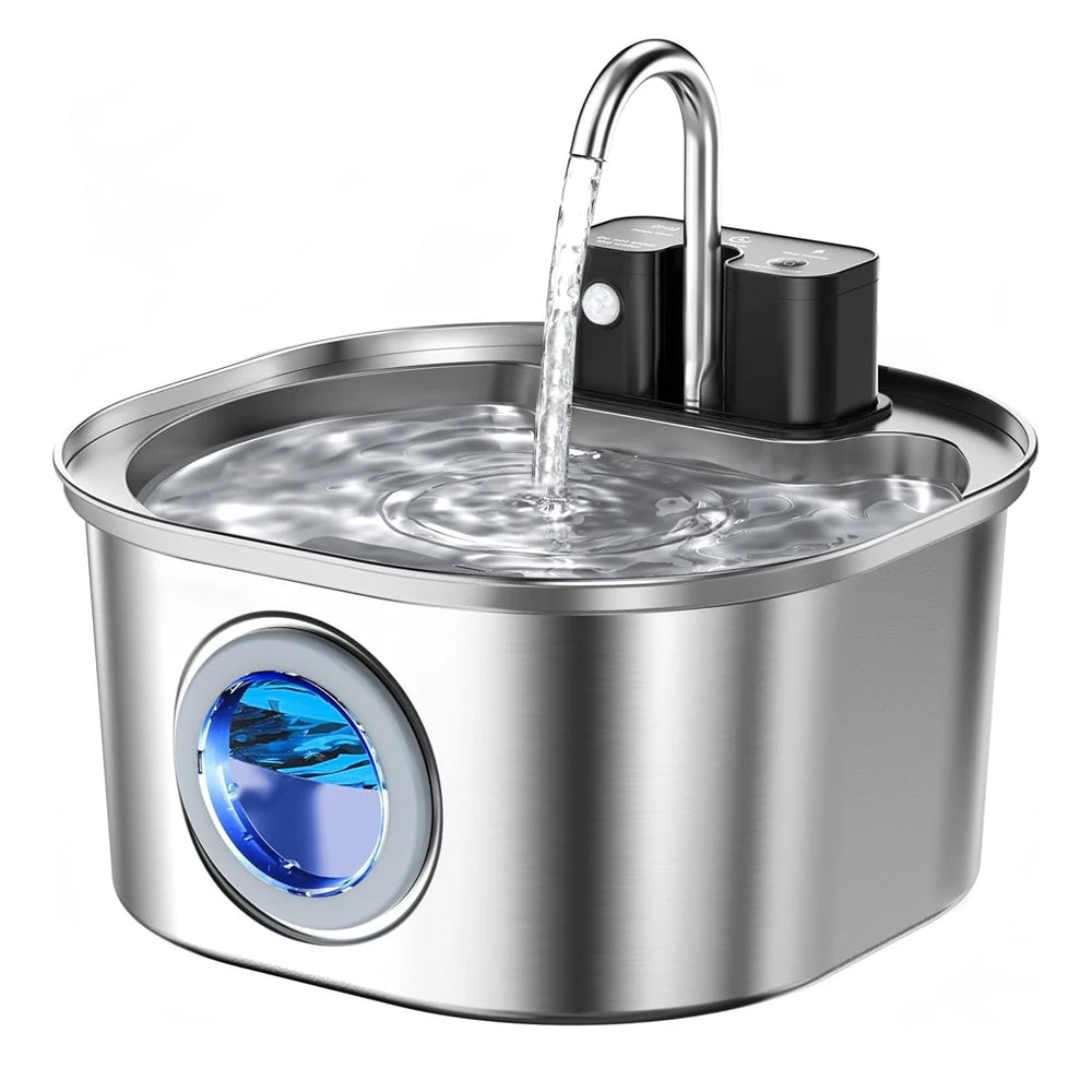 Cordless stainless steel cat water fountain with water flowing