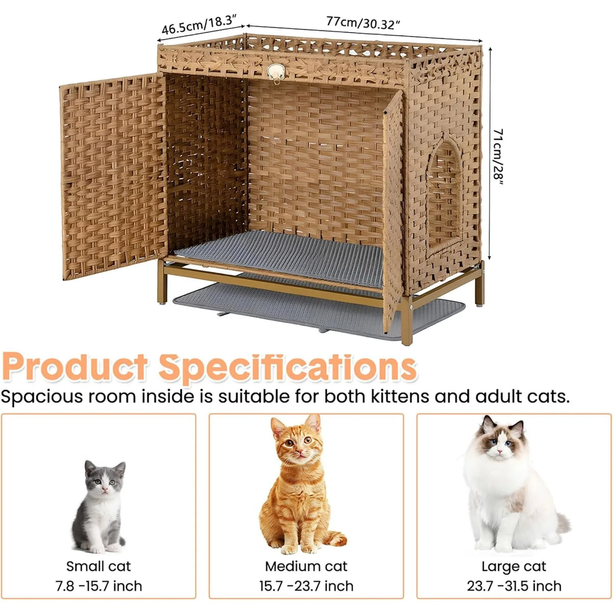 Rattan Litter Box Enclosure with Raised Metal Feet