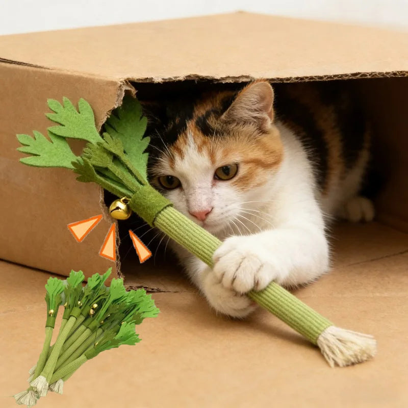 Green felt catnip chew stick cat toy