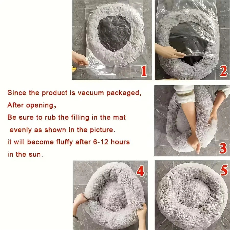 Round plush donut bed for cats and dogs – photo 5