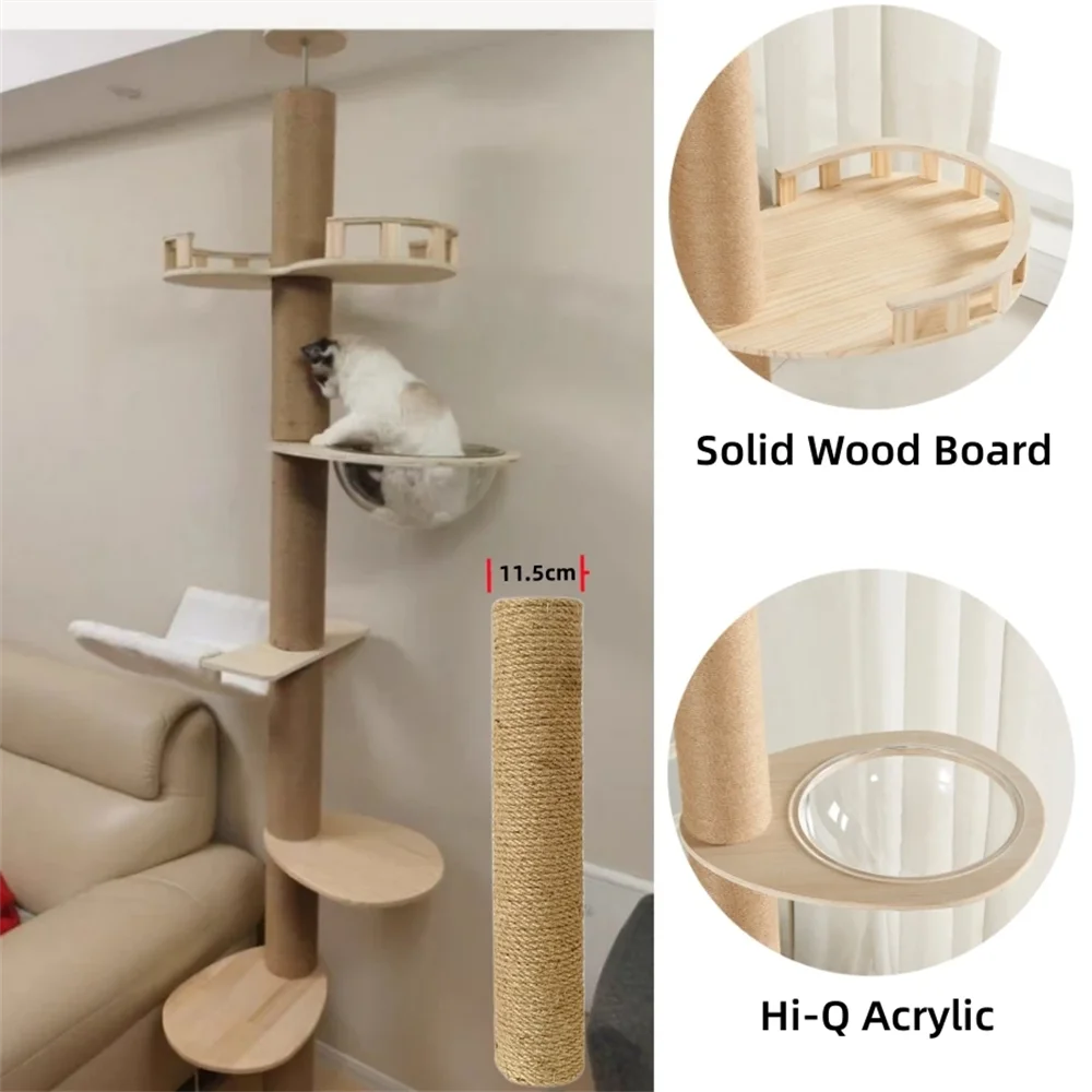 Tall adjustable floor-to-ceiling cat tree with platforms and hammock – photo 7