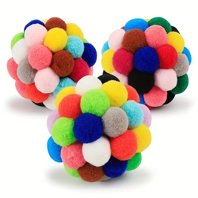 Colourful plush, woolen and bell ball toys for cats – photo 2
