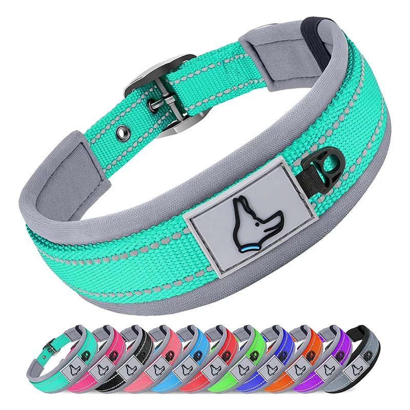 Padded reflective nylon dog collar with metal buckle – photo 9
