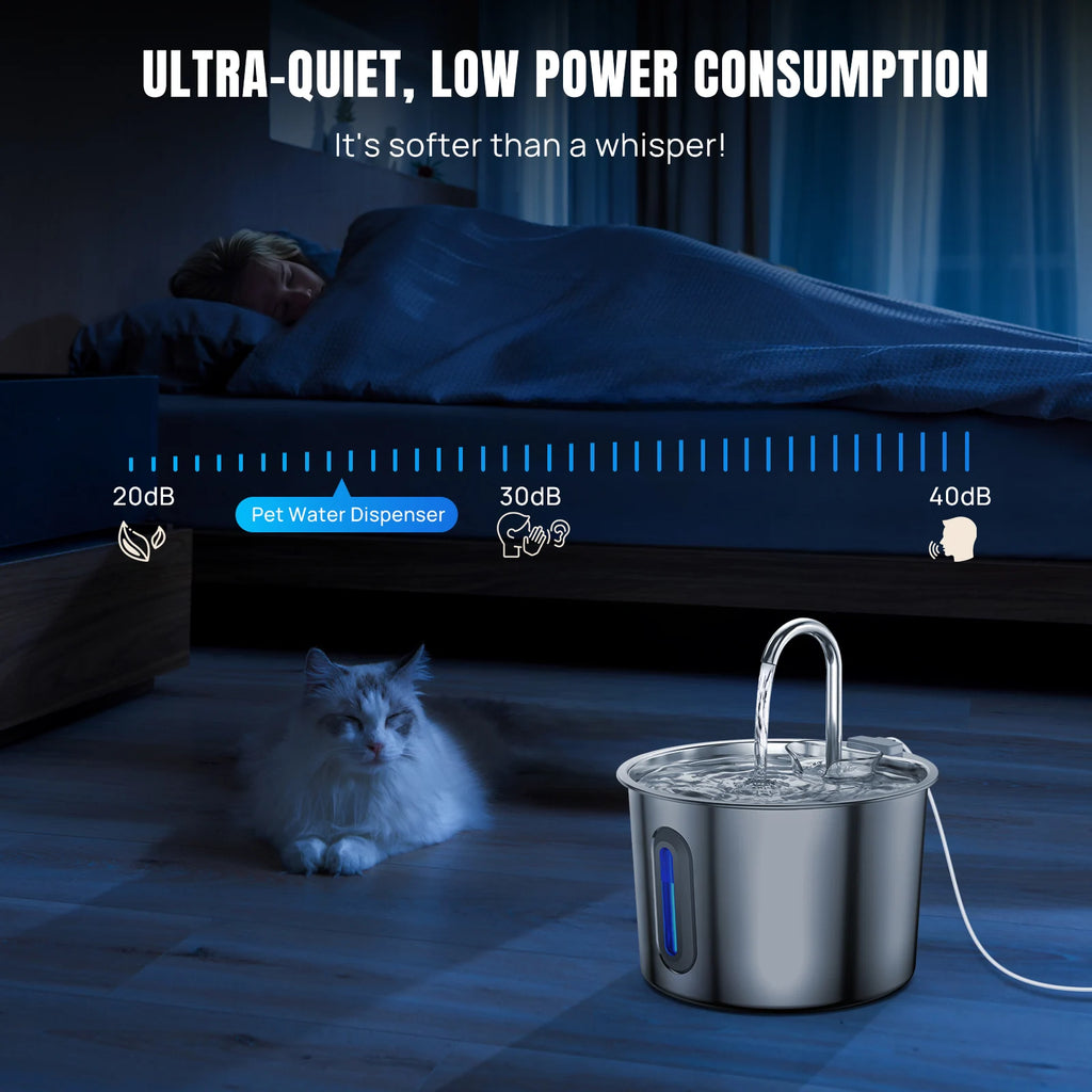 Stainless steel cat water fountain with LED light – photo 6
