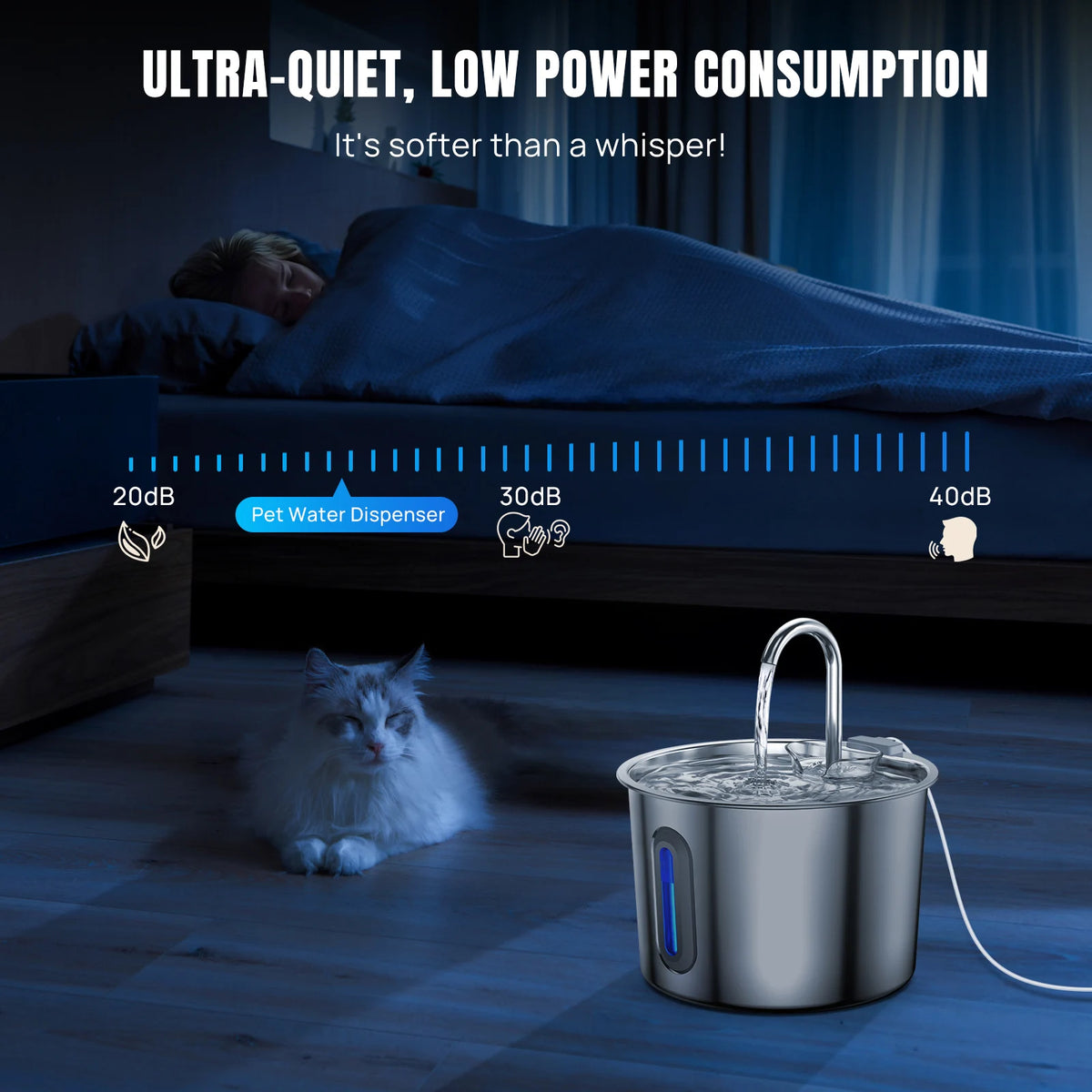 Stainless steel cat water fountain with LED light – photo 6