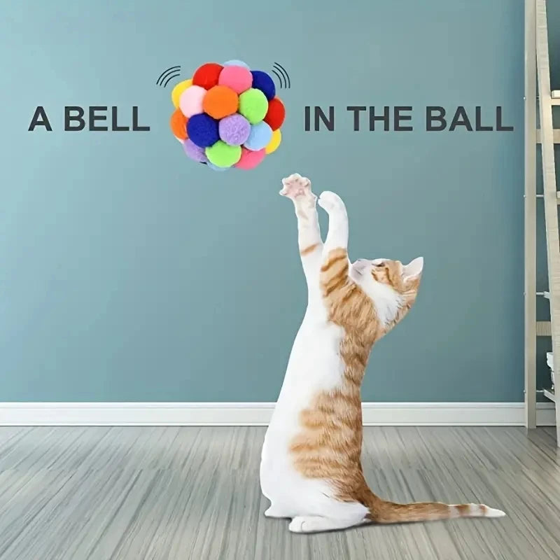 Colourful plush, woolen and bell ball toys for cats – photo 3