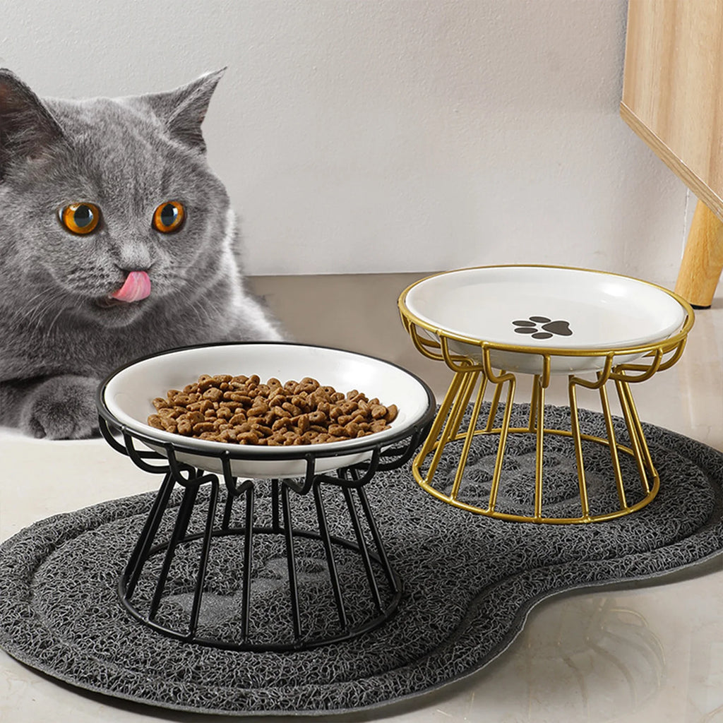 Shallow whisker-friendly ceramic cat bowl on an iron stand – photo 8