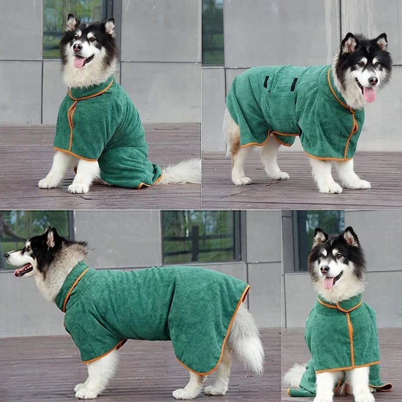 Dog wearing a microfibre bathrobe drying coat – photo 10