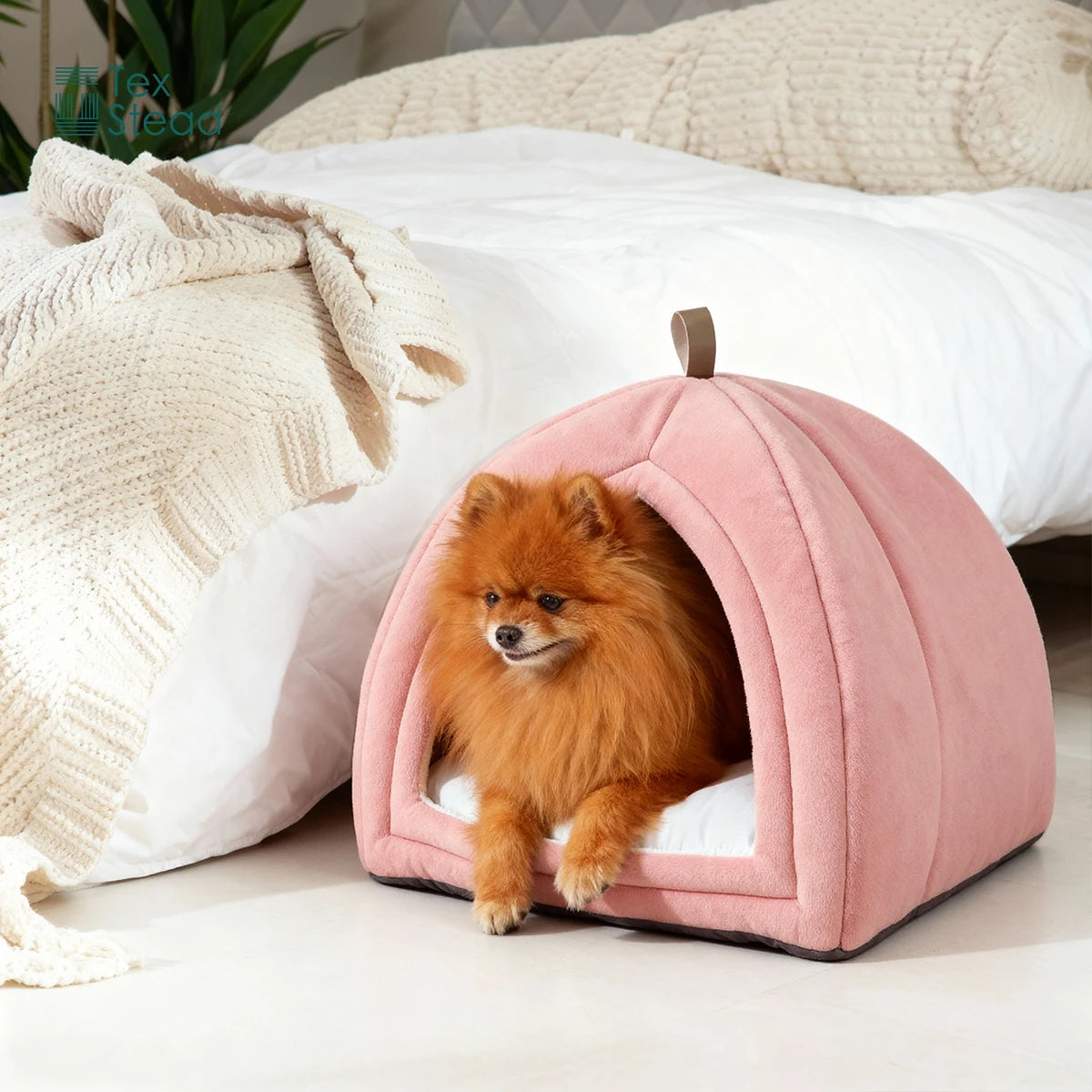Soft foldable velvet cat cave bed with cushion – photo 11