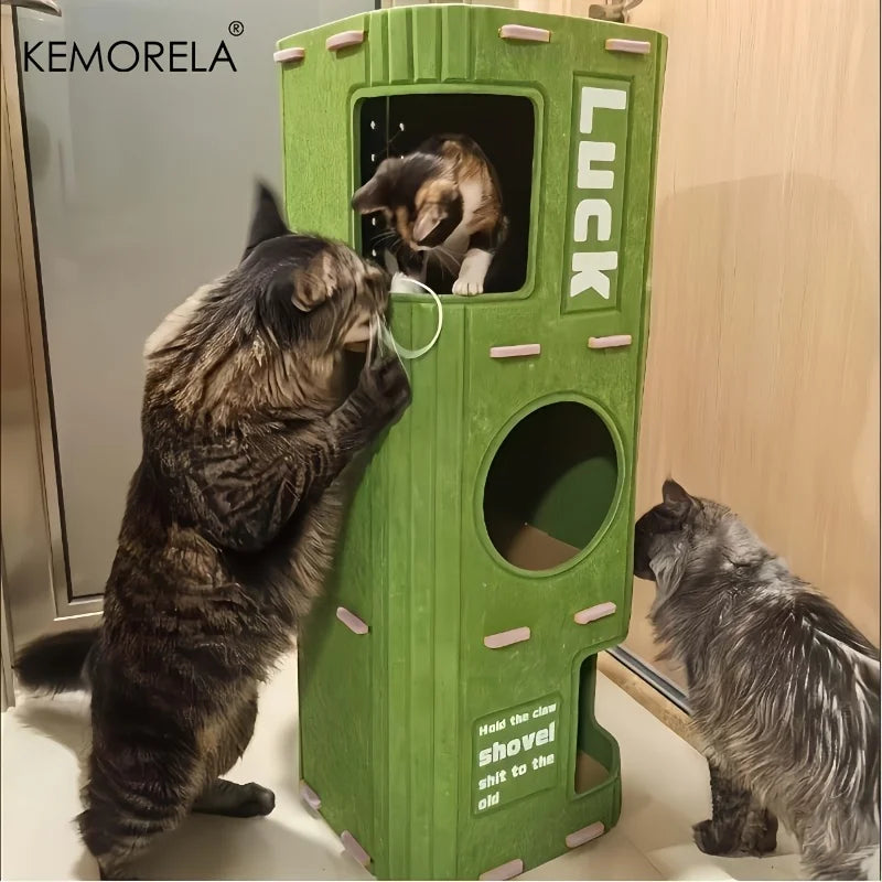 Tree-shaped felt cat condo with scratching posts and hanging toys – photo 3