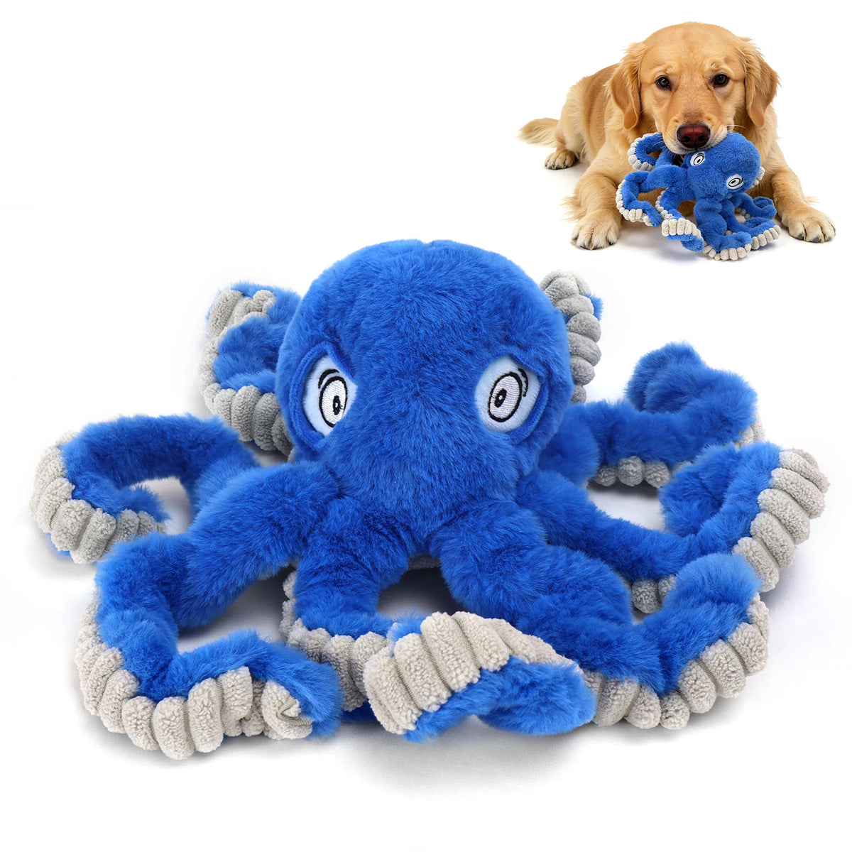Plush octopus squeaky dog toy with elastic crinkle legs – photo 7