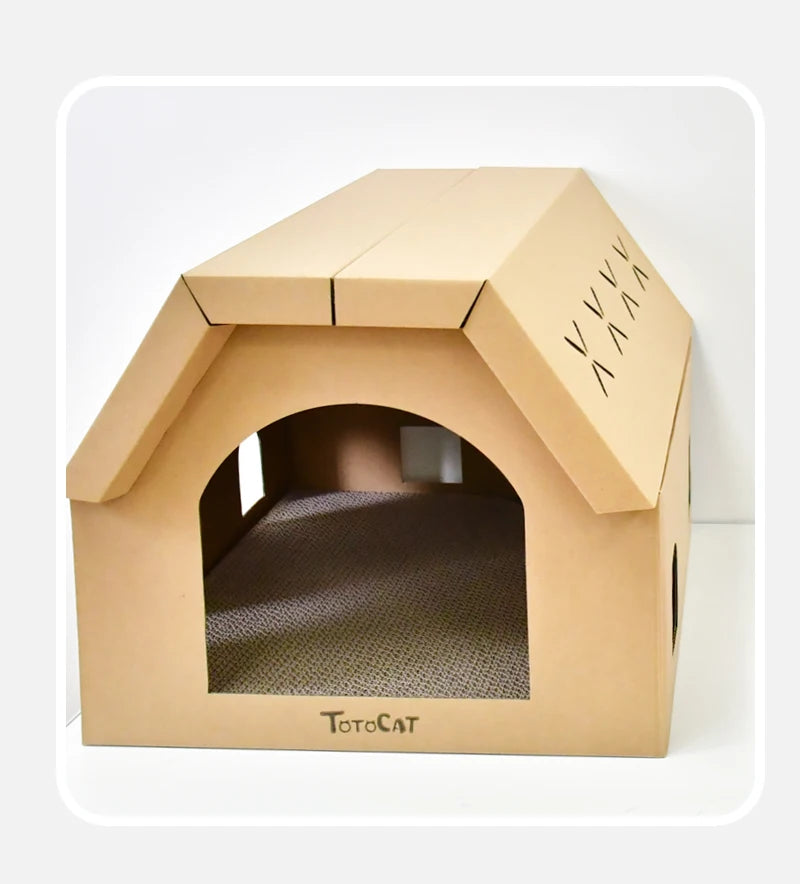 Cardboard cat scratcher house with scratch pads – photo 8