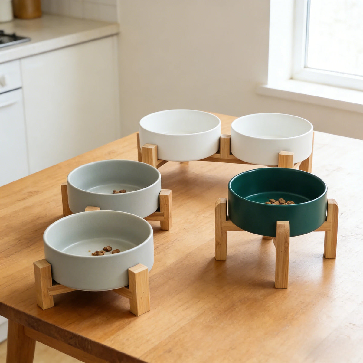 Ceramic pet bowl on a raised bamboo stand – photo 2