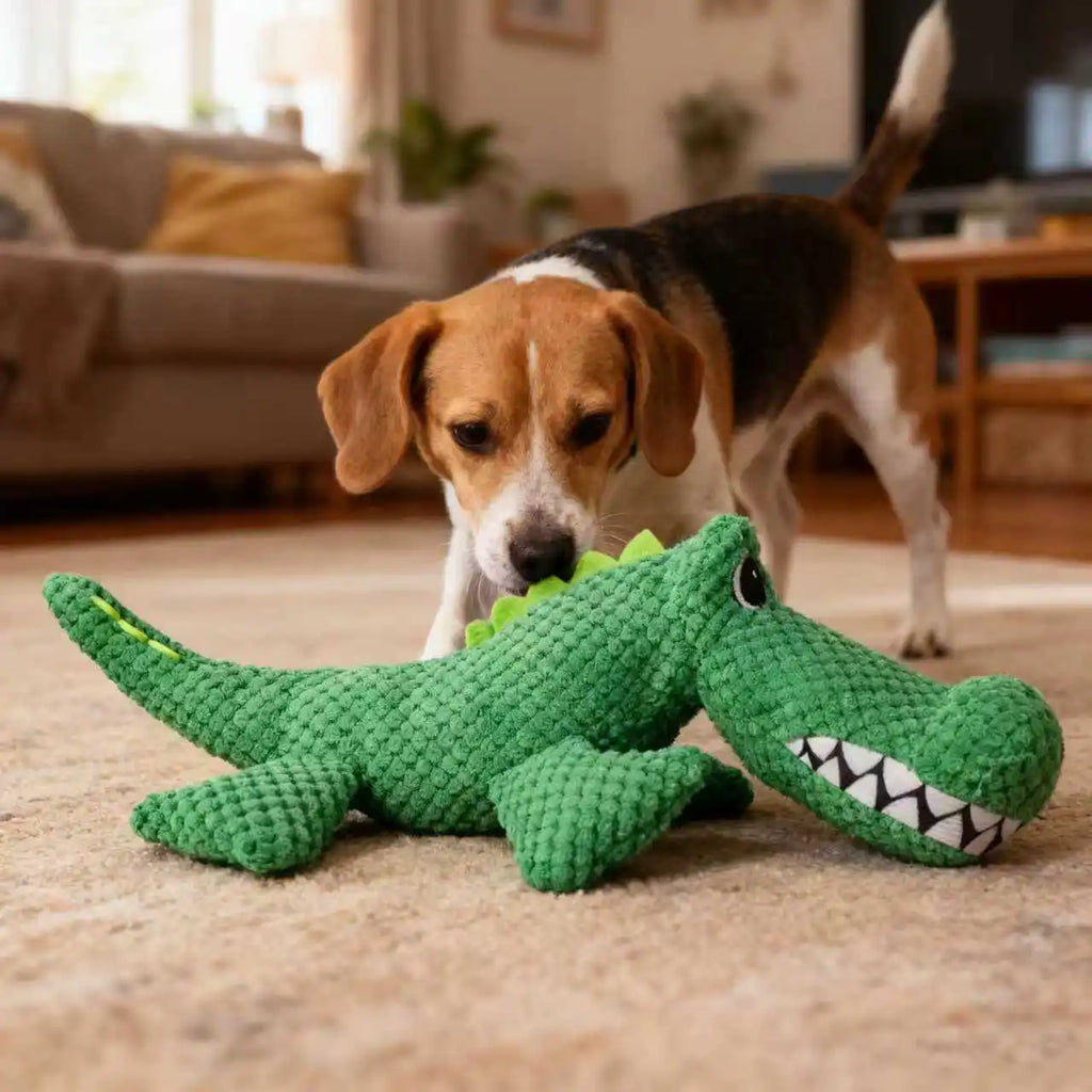 Green squeaky crocodile plush toy for dogs and cats – photo 4