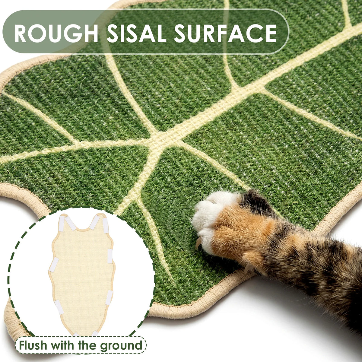 Leaf-shaped natural sisal cat scratching mat on a wall – photo 12