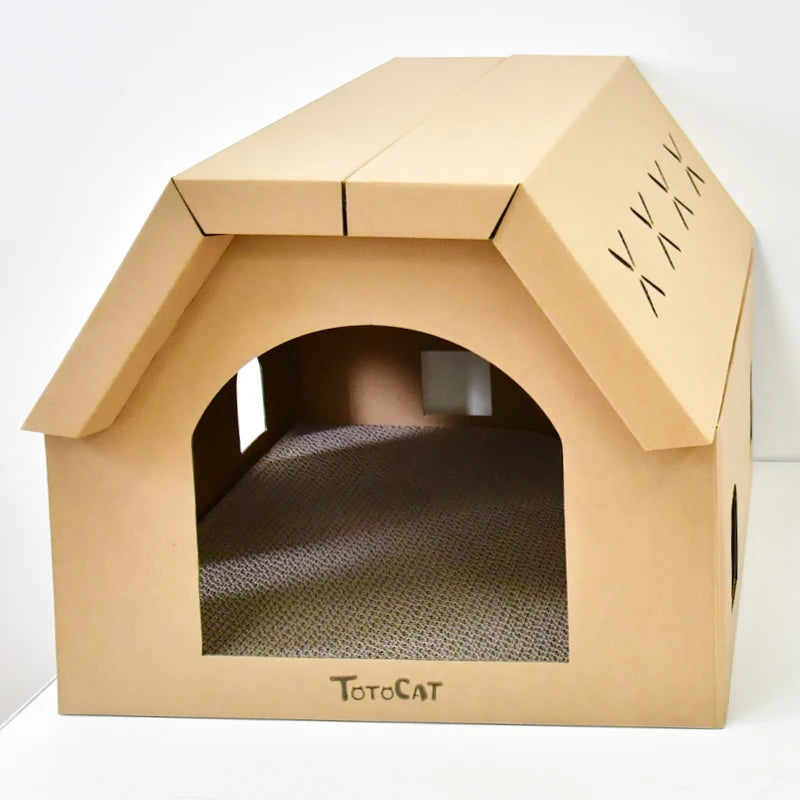Cardboard cat scratcher house with scratch pads – photo 3