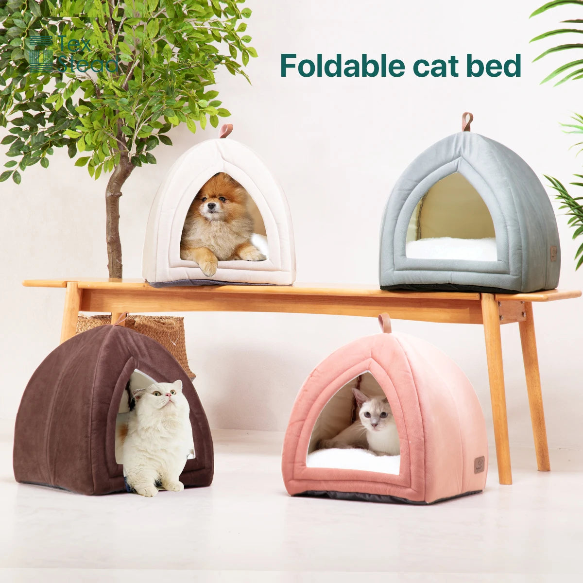 Soft foldable velvet cat cave bed with cushion – photo 3