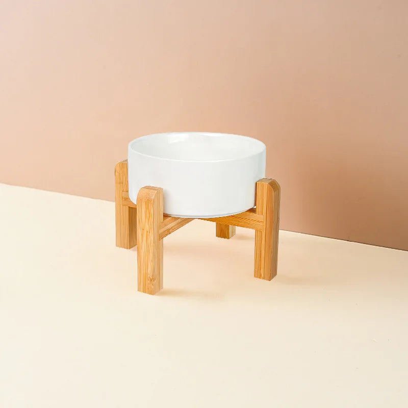 Ceramic pet bowl on a raised bamboo stand – photo 10