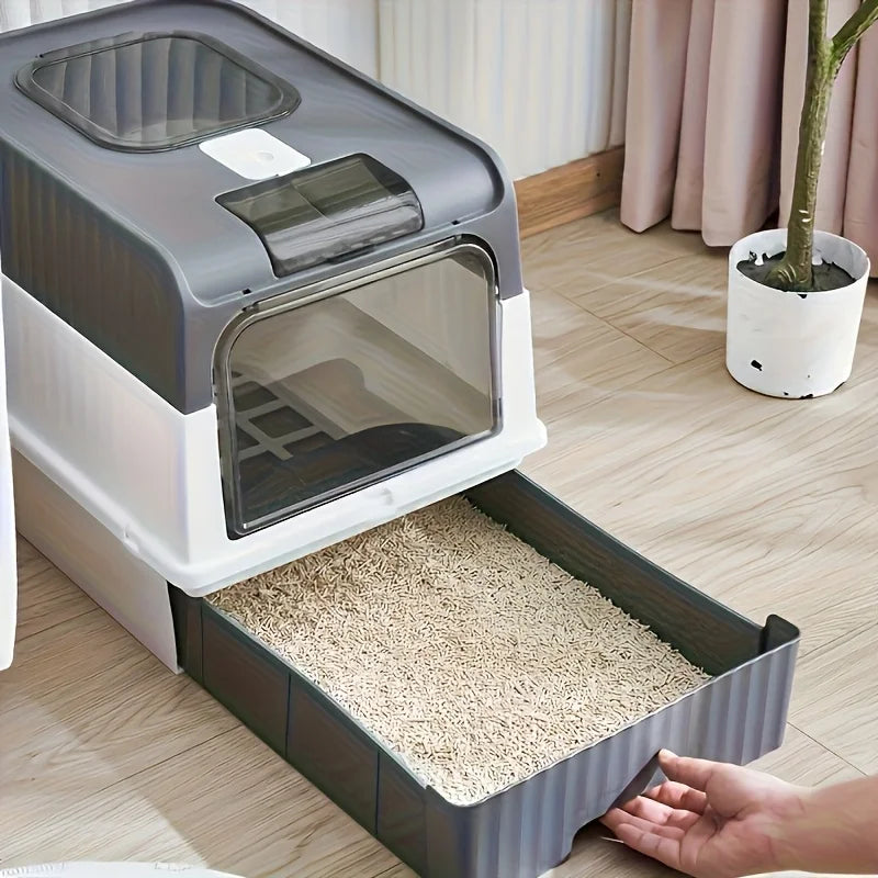 Enclosed cat litter box with pull-out drawer and scoop – photo 9