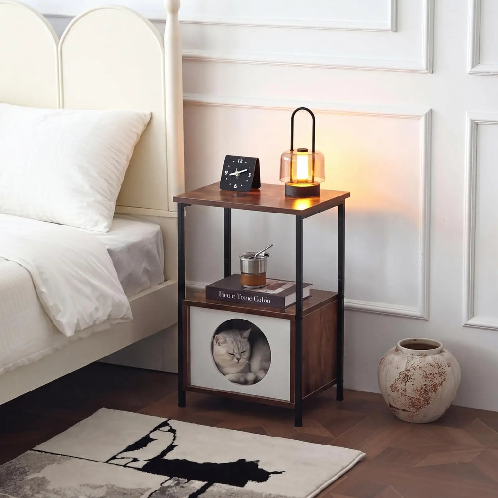 Two-Tier Side Table with Built-In Cat House