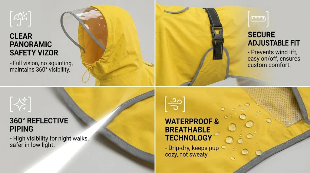 Large dog wearing a hooded waterproof reflective raincoat – photo 12