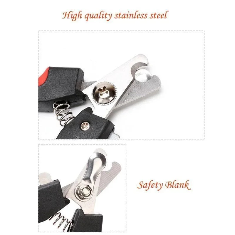 Stainless steel pet nail clippers with blue and pink handles – photo 4