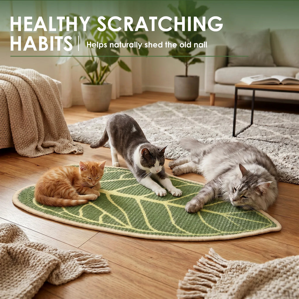 Leaf-shaped natural sisal cat scratching mat on a wall – photo 5