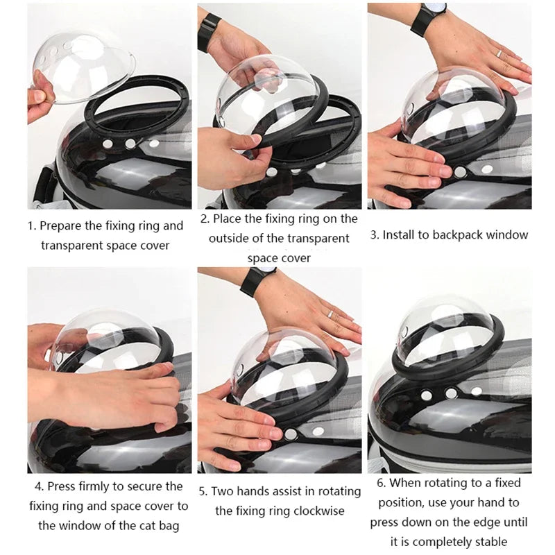 Black cat carrier backpack with clear bubble window – photo 4