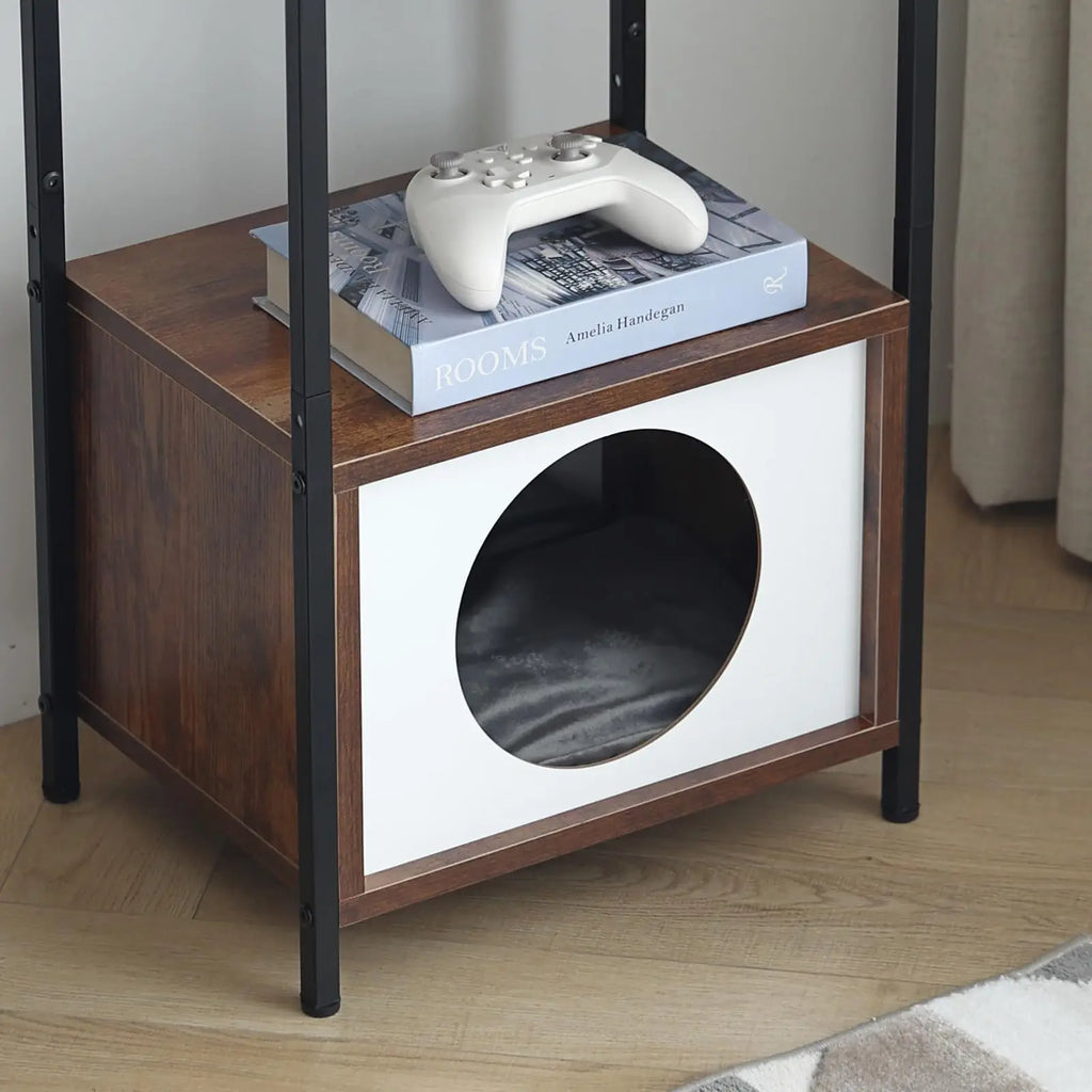 Two-Tier Side Table with Built-In Cat House