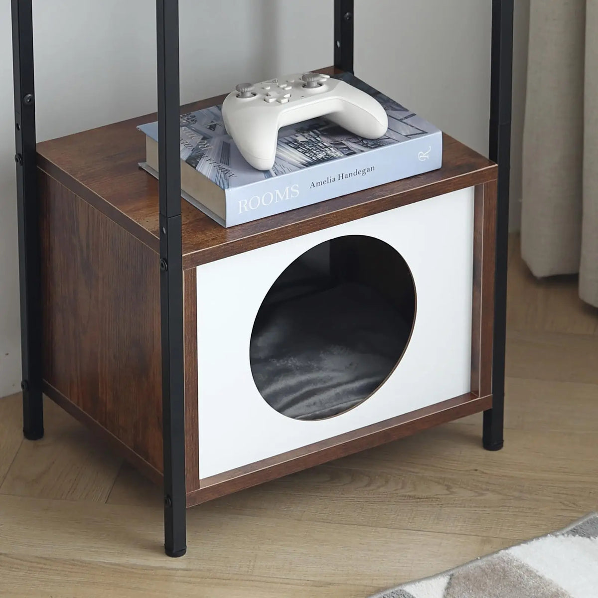 Two-Tier Side Table with Built-In Cat House