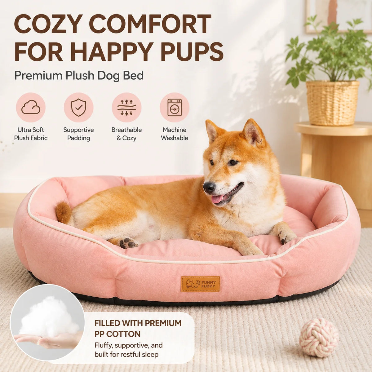 Plush donut dog bed with raised edges – photo 7