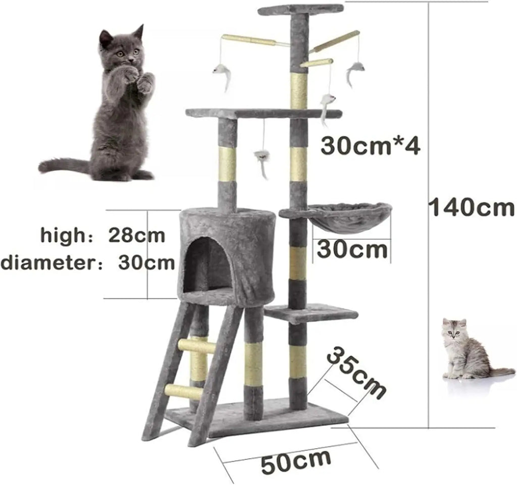 140cm Cat Tree with Condo, Hammock & Sisal Posts