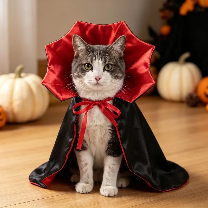 Cat wearing a Halloween pumpkin cape and wizard hat – photo 5