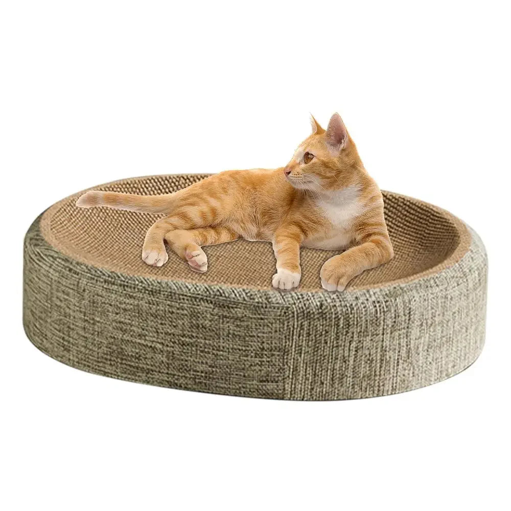 Cat lying on an oval woven cat scratcher bed – photo 7