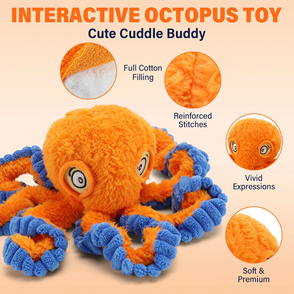 Plush octopus squeaky dog toy with elastic crinkle legs – photo 6