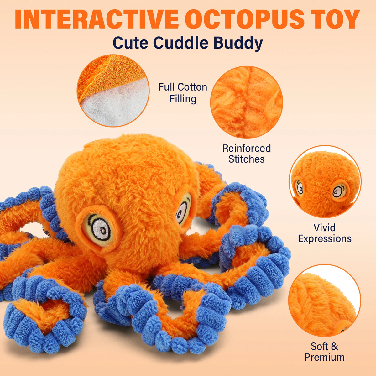 Plush octopus squeaky dog toy with elastic crinkle legs – photo 6