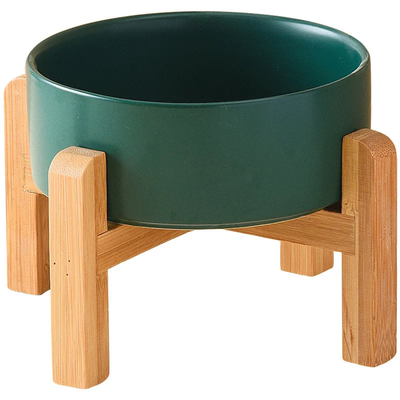 Ceramic pet bowl on a raised bamboo stand – photo 6